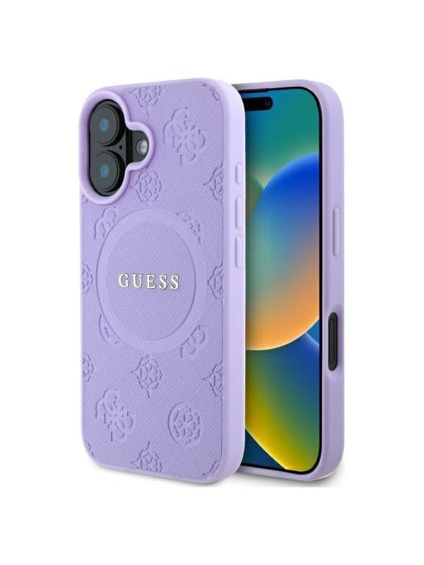 GUESS Saffiano Peony Classic Logo MagSafena iPhone 16 Plus Case - Purple