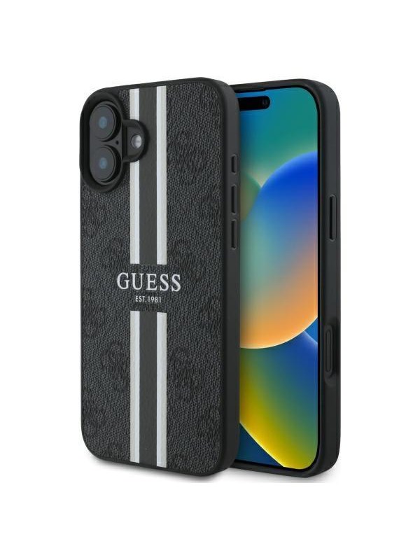 GUESS 4G Printed Stripes MagSafe case for iPhone 16 - black