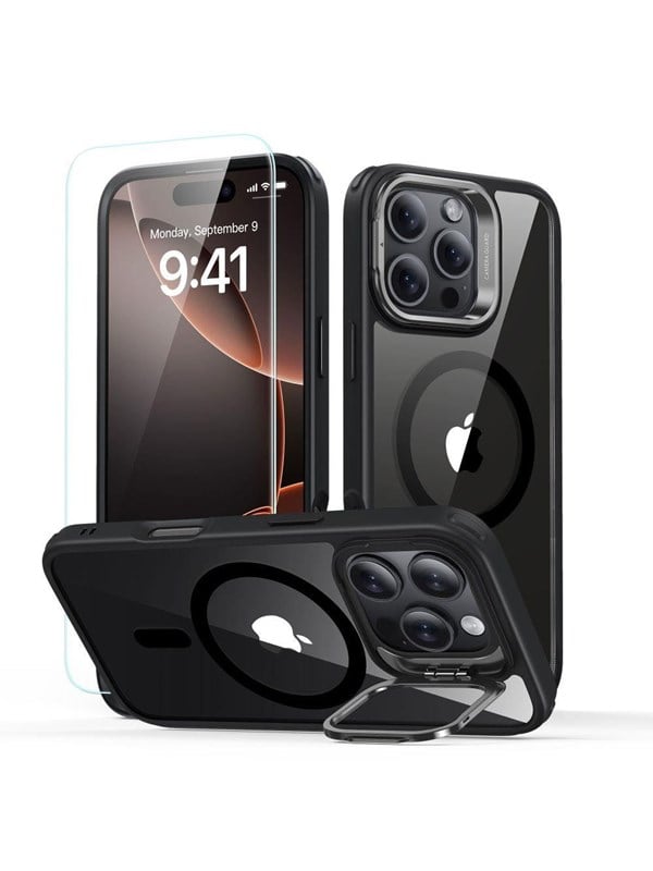 ESR Classic Hybrid Kickstand Halolock MagSafe Case Set + Tempered Glass for iPhone 16 Pro - Clear