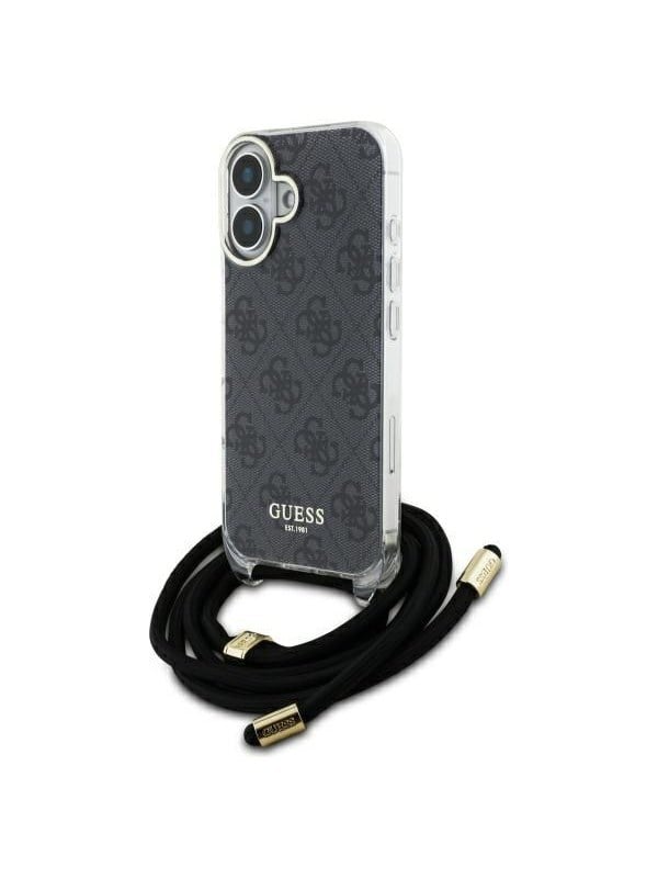 GUESS Crossbody Cord 4G Print Case for iPhone 16 - Black