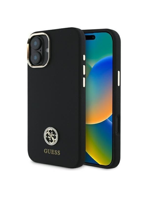 GUESS Silicone Logo Strass 4G Case for iPhone 16 - Black
