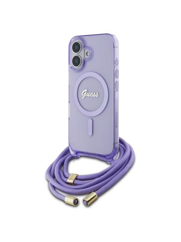 GUESS Crossbody Cord Script MagSafe iPhone 16 Case - Purple