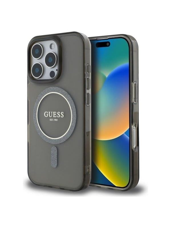GUESS IML Glitter Circle MagSafe case for iPhone 16 Pro Max - black