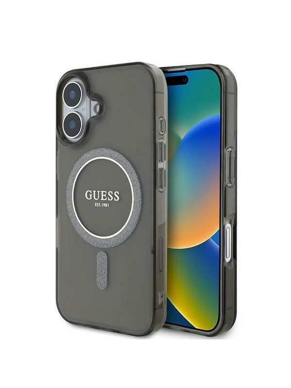 GUESS IML Glitter Circle MagSafe case for iPhone 16 - black