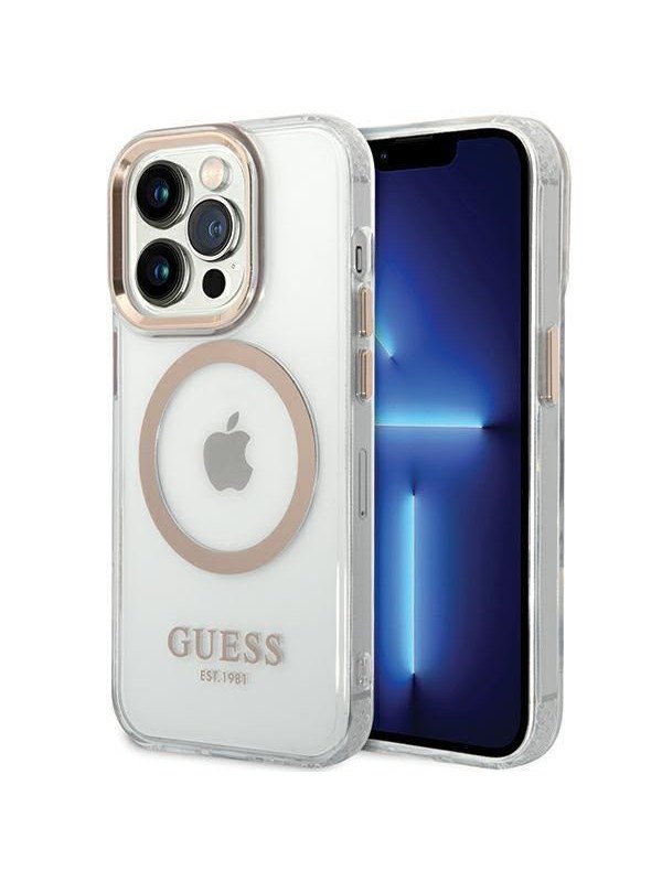 GUESS Metal Outline Magsafe case for iPhone 15 / 14 / 13 - gold