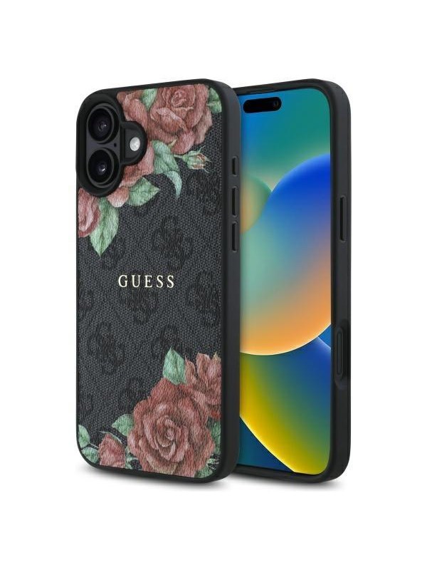 GUESS GUHMP16SP4ROPEMCK iPhone 16 6.1" black/black hardcase 4G Flowers Print MagSafe