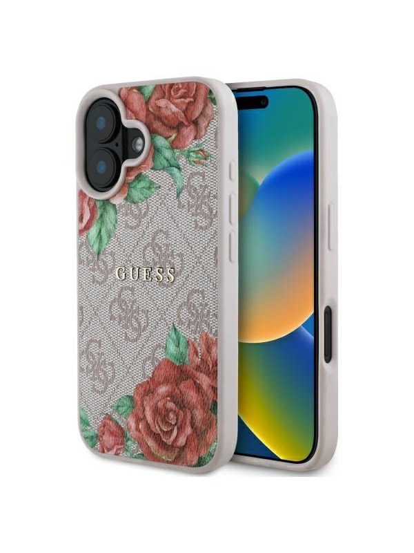 GUESS GUHMP16SP4ROPEMCP iPhone 16 6.1" pink/pink hardcase 4G Flowers Print MagSafe