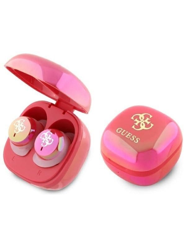 GUESS Bluetooth headphones GUTWSJ144ESF TWS + docking station fuchsia/fuschia Iridescent 4G Printed Logo