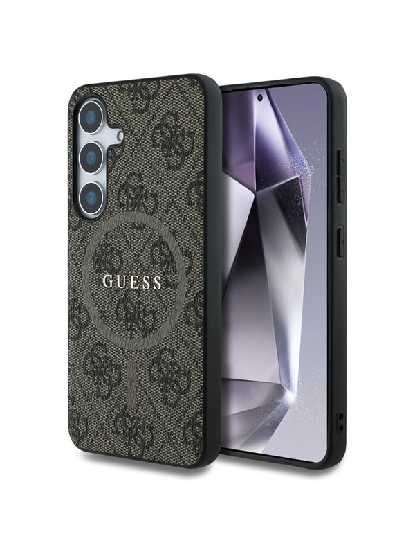 GUESS Leather 4G Colored Ring Classic Logo MagSafe Samsung Galaxy S25 case brown