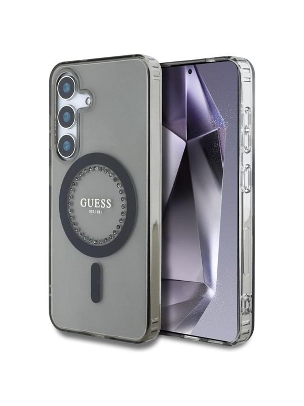 GUESS Rhinestones Printed Classic Logo MagSafe Samsung Galaxy S25 case black
