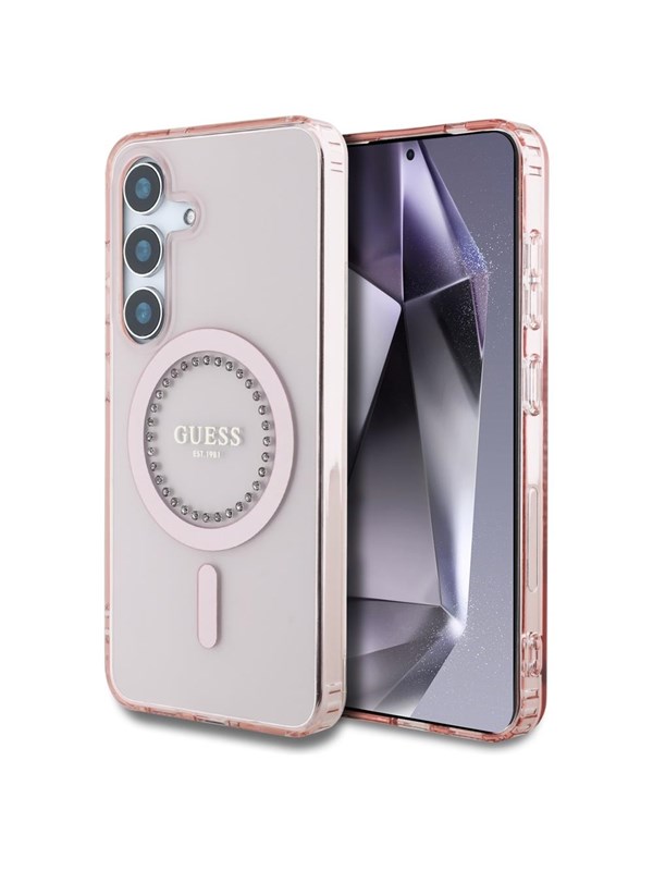 GUESS Rhinestones Printed Classic Logo MagSafe Case for Samsung Galaxy S25 - Pink