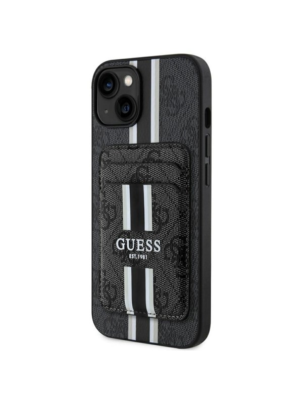 GUESS 4G Stripes case with Magsafe wallet for iPhone 15 black