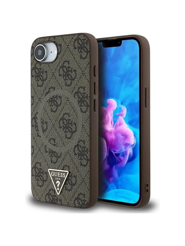 GUESS 4G Ring Triangle Logo MagSafe iPhone 16e Case - Brown