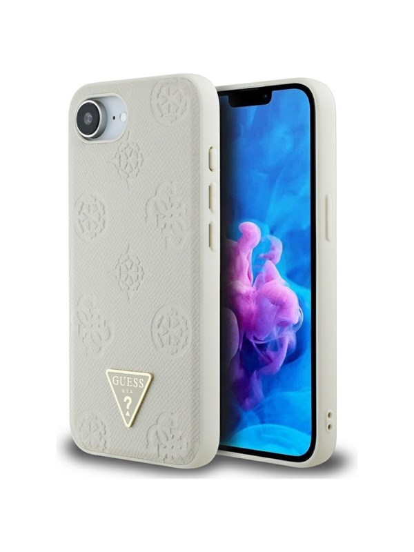 GUESS Grained Hot Stamp Peony Triangle Logo MagSafe case for iPhone 16e - beige