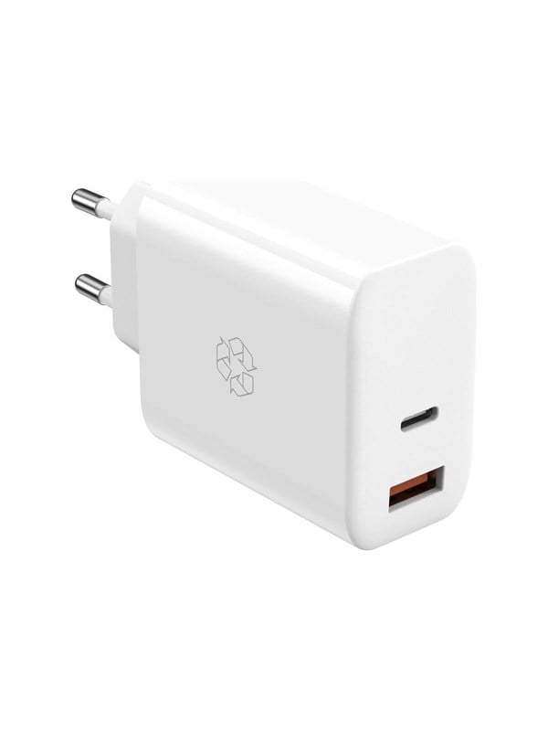 ESSENTIALS by UPSTRÖM 65W Dual Port GaN Charger - USB-C & USB-A | 2 Ports - White