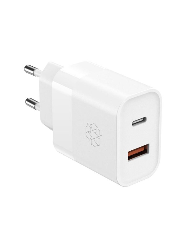 ESSENTIALS by UPSTRÖM 30W Dual Port USB Charger USB-C & USB-A | 2 Ports - White