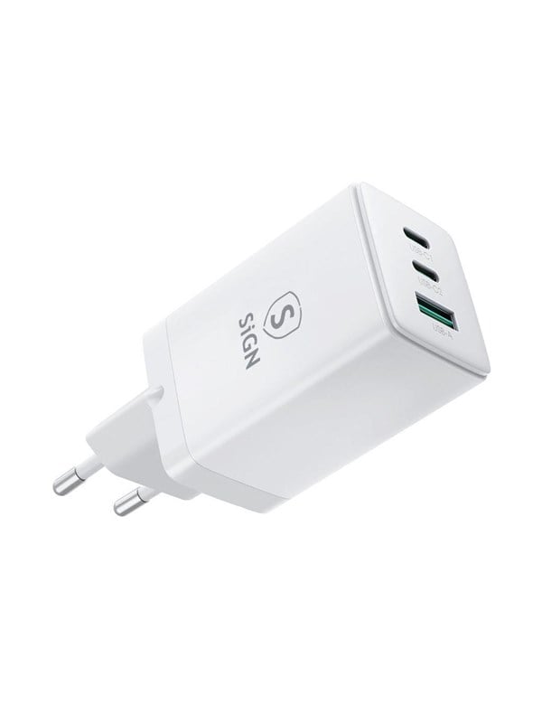 SiGN GaN Ultra 65W 2xUSB-C & 1xUSB-A Fast Charger - White