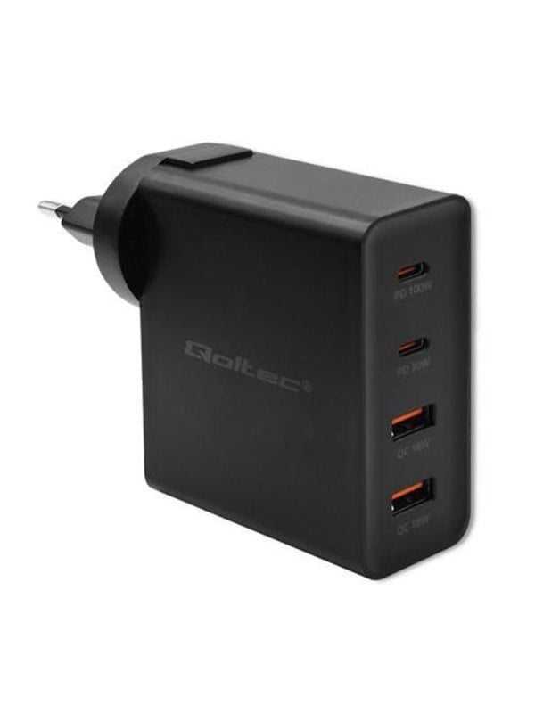 Qoltec Power Pro 52383 GaN nätadapter - 130 W - 2x USB-A, 2x USB-C