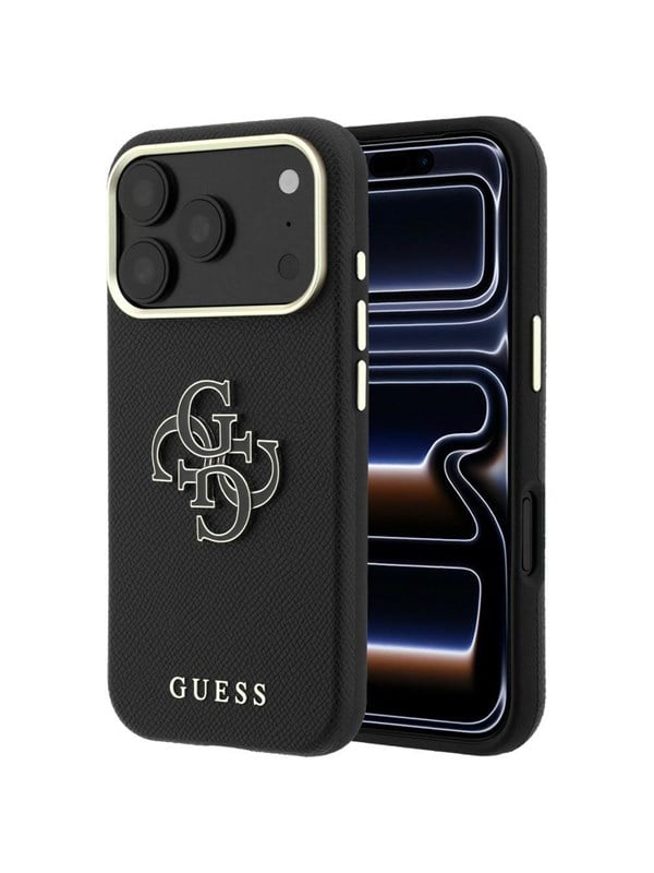 GUESS Grained & Big Resin Logo Case for iPhone 18 Pro / 17 Pro - Black