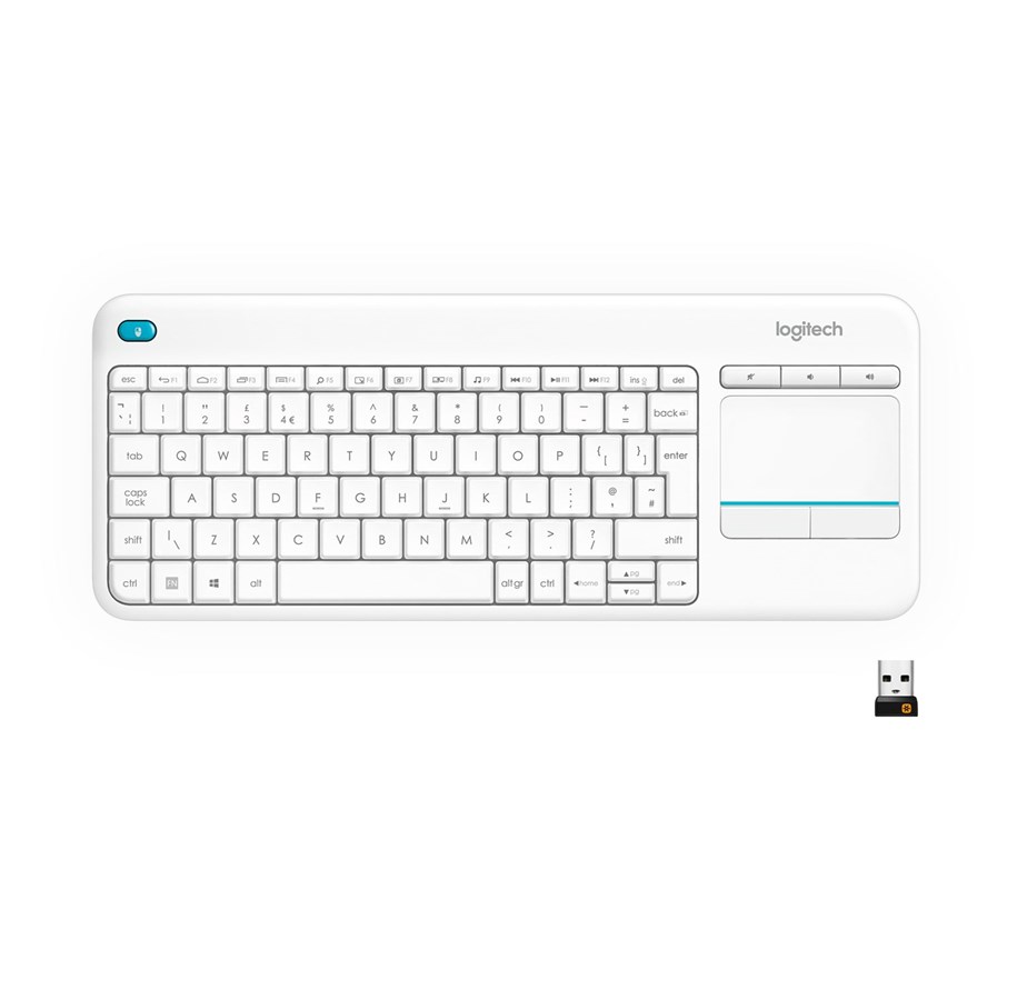 Tangentbord - Logitech K400 Plus Ergonomic Wireless Touch - Tangentbord - Nordisk - Vit - 920-007142
