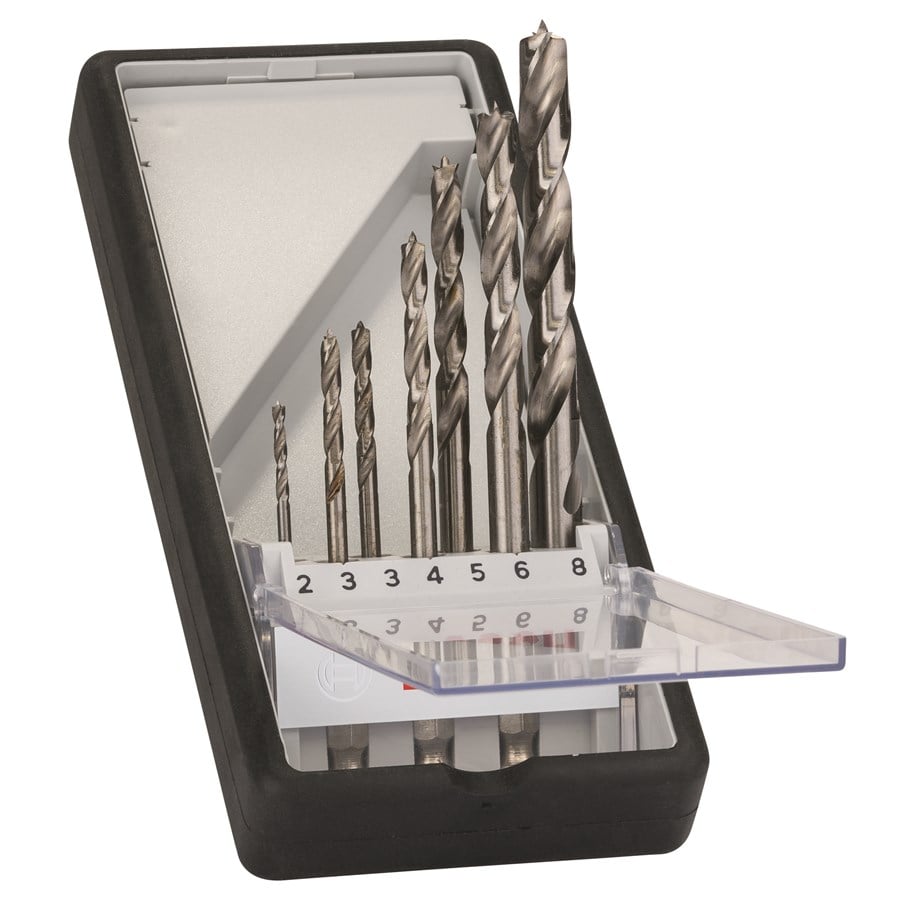 Borr & Bits - Bosch 7-delars Robust Line träspiralborrsats, sexkantskaft 2; 3; 3; 4; 5; 6; 8 mm - 2607019923