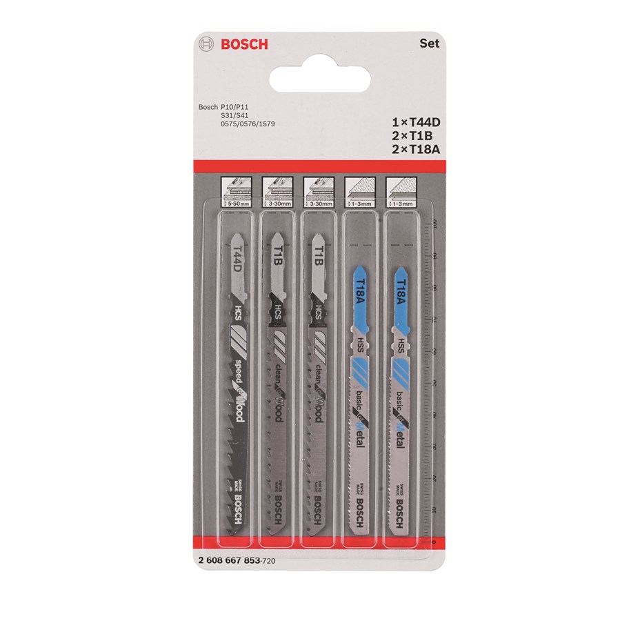Sticksågar - Bosch 5-delars sticksågsbladsats T 44 D (2x); T 1 B (2x); T 18 A - 2608667853