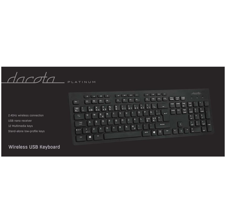 Tangentbord - Dacota Platinum Wireless Keyboard - Tangentbord - Nordisk - Svart - KA180G