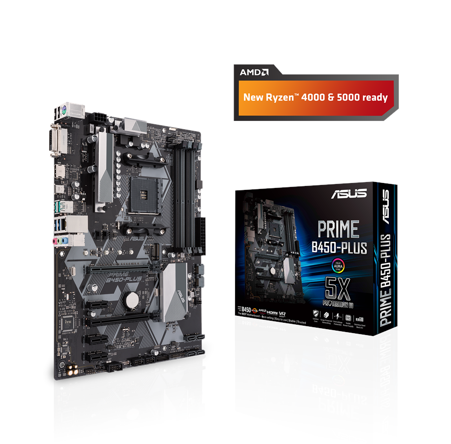 Moderkort - ASUS PRIME B450-PLUS Moderkort - AMD B450 - AMD AM4 socket - DDR4 RAM - ATX - 90MB0YN0-M0EAY0