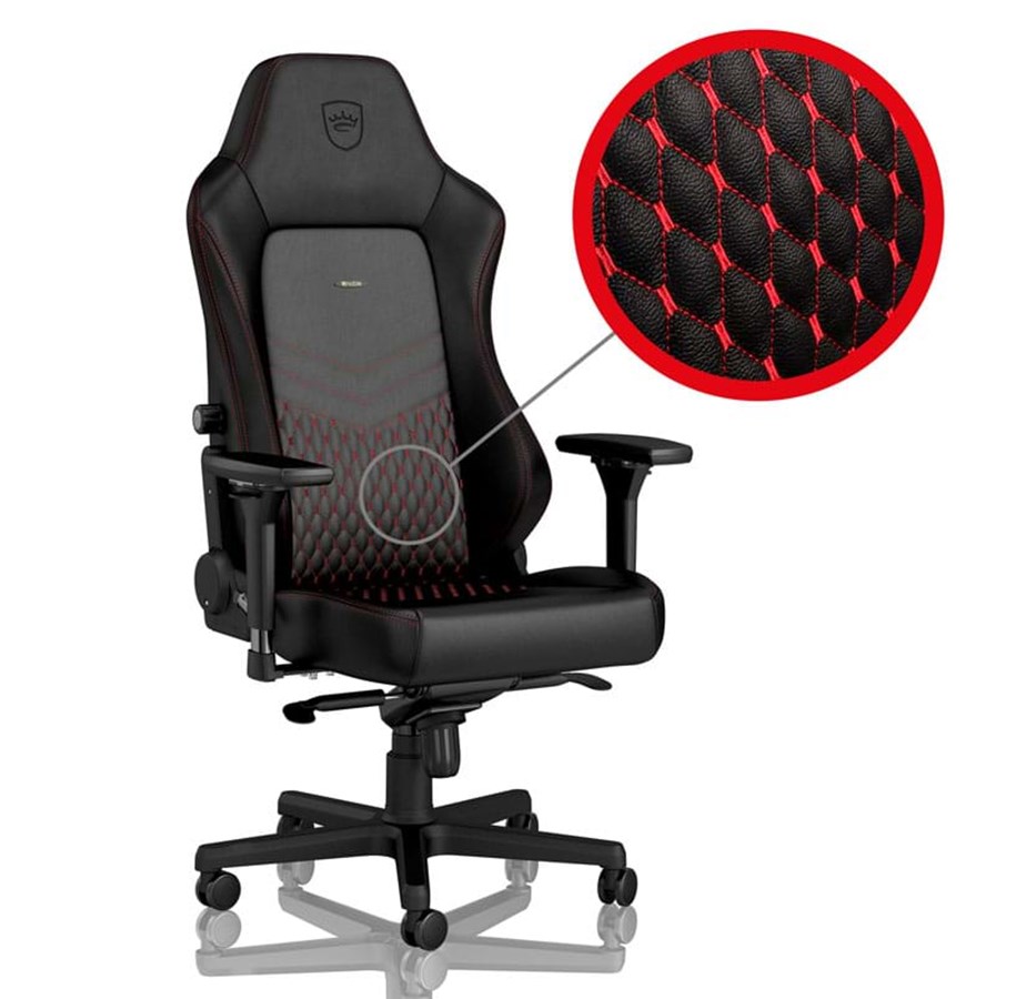 Gamingstol - noblechairs HERO Real Leather Gaming Chair - Black/Red Gaming Stol - Svart / Röd - Läder - Upp till 150 kg - NBL-HRO-RL-BRD