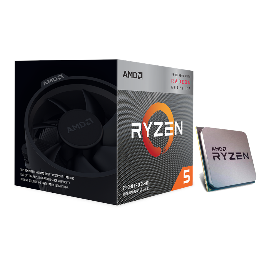 CPU - AMD Ryzen 5 3400G Wraith Spire CPU - 4 kärnor - 3.7 GHz - AMD AM4 - AMD Boxed (med kylare) - YD3400C5FHBOX