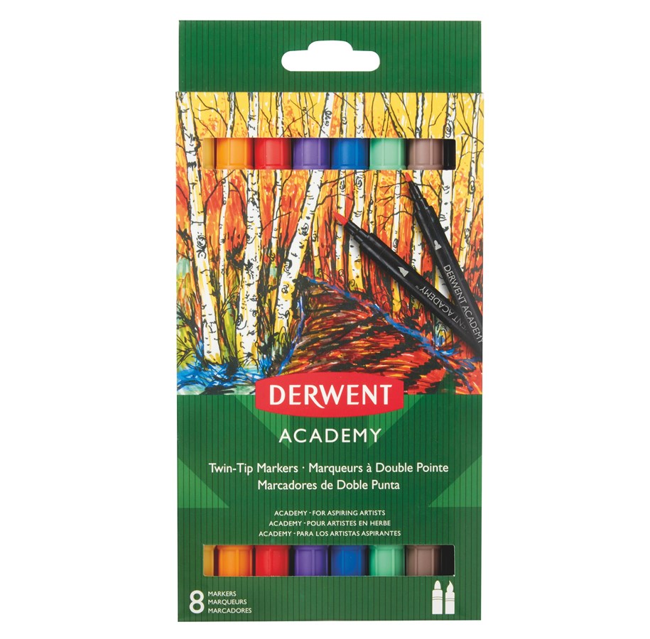 Hobby Tillbehör - Derwent Twin Tip Markers - Brush (8 Pack) - 98206