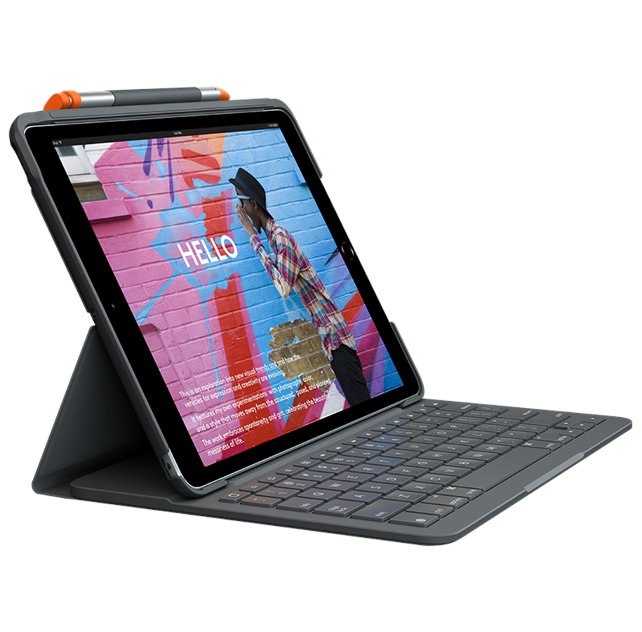 Tangentbord - Logitech Slim Folio iPad 10.2" (7th gen) - ND - Tastatur & Folio set - Nordisk - Grå - 920-009479