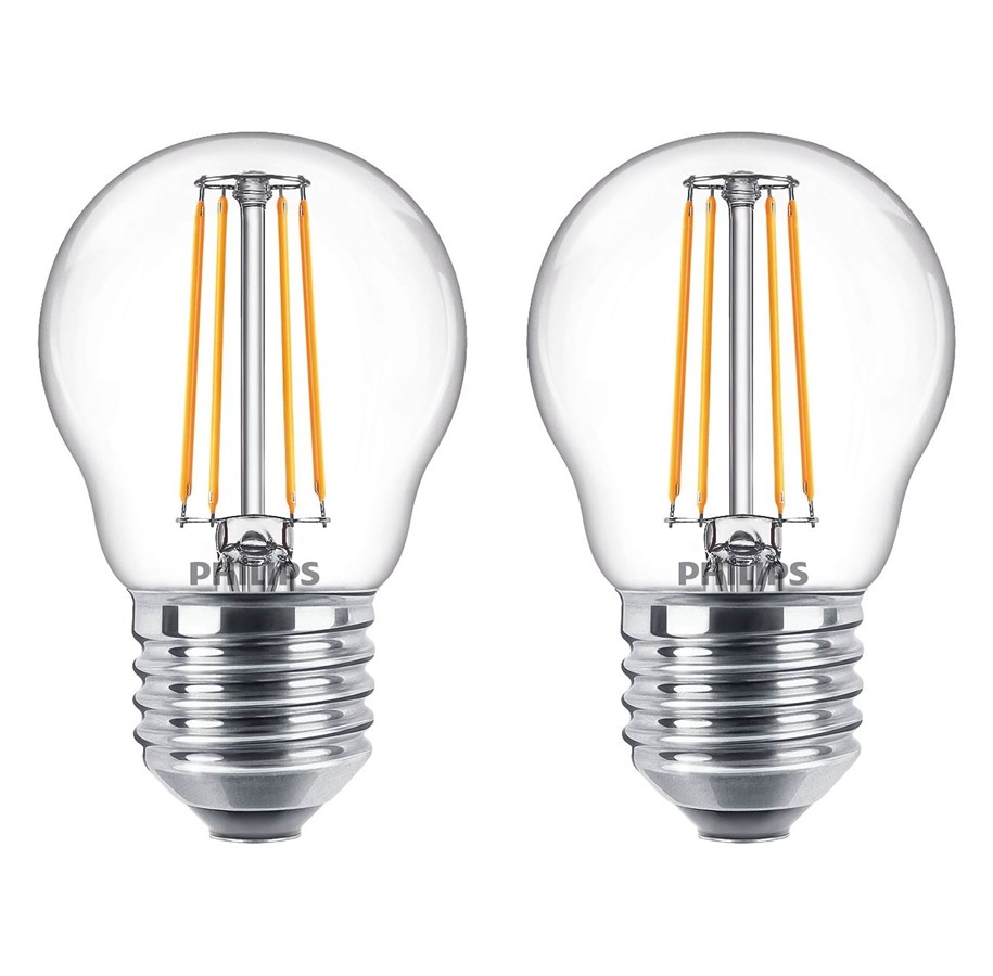 Glödlampor - Philips LED-glödlampa Classic Mini-ball 4.3W/827 (40W) Clear 2-pack E27 - 929001890557