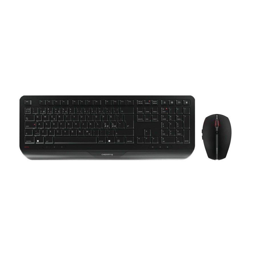 Tangentbord - Cherry Gentix Desktop - Wireless - Tastatur & Mus set - Nordisk - Svart - JD-7000PN-2