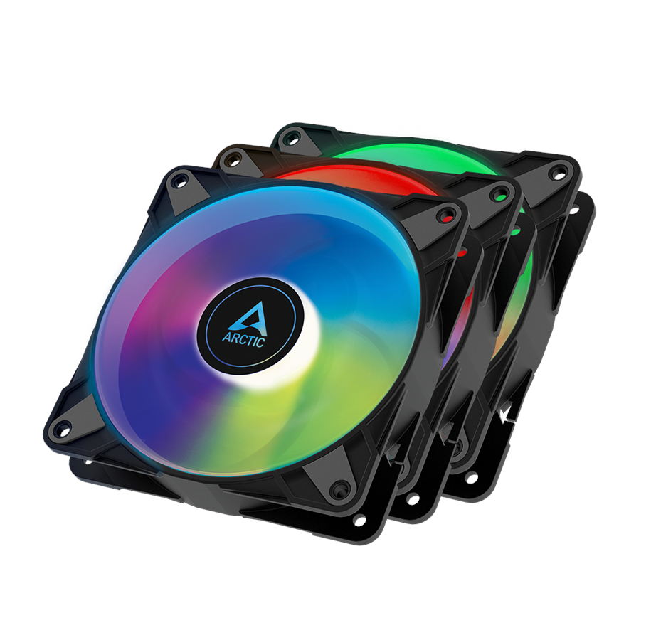 Chassi fläkt - Arctic P12 PWM PST A-RGB - 3-pack value pack - Chassi fläkt - 120mm - Svart med RGB LED - 24 dBA - ACFAN00232A