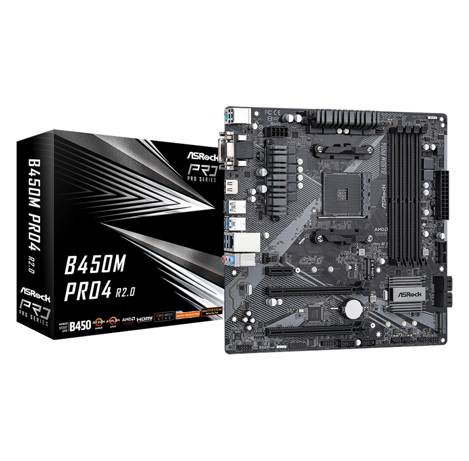 Moderkort - ASRock B450M Pro4 R2.0 Moderkort - AMD B450 - AMD AM4 socket - DDR4 RAM - Micro-ATX - 90-MXBEG0-A0UAYZ