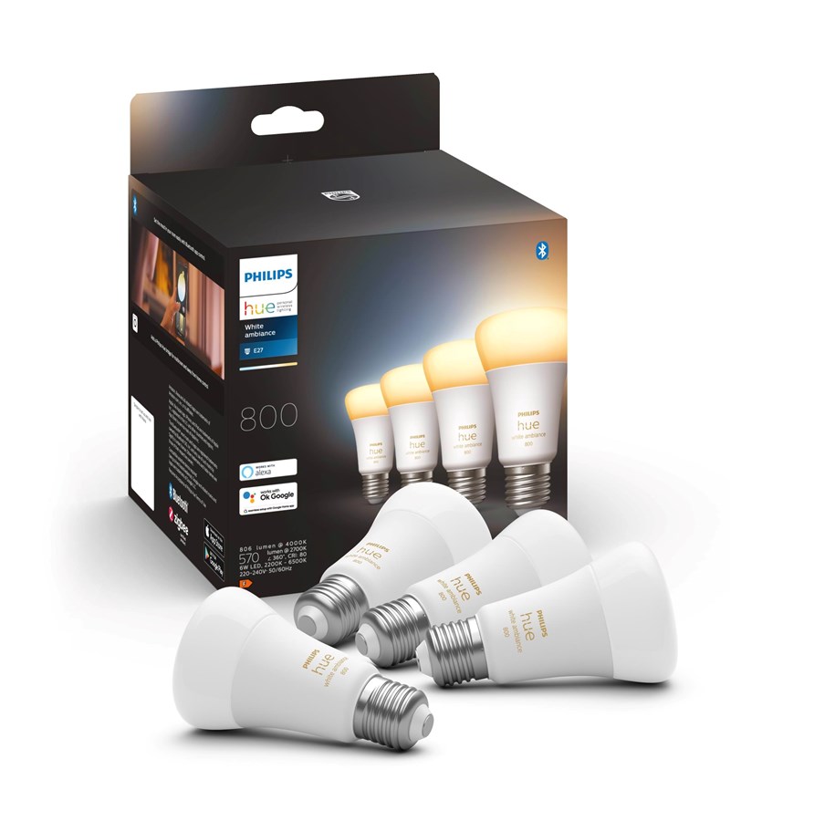 Smarta Hem - Philips Hue White Ambiance A60 E27 806 Lumen - 4-Pack - 929002489804