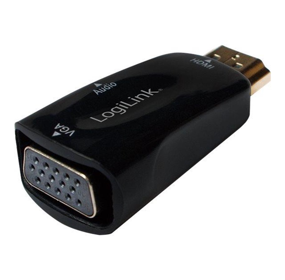 Displaykabel - LogiLink HDMI adapter A/M to VGA/F + 3.5 mm/F 1080p black - CV0107