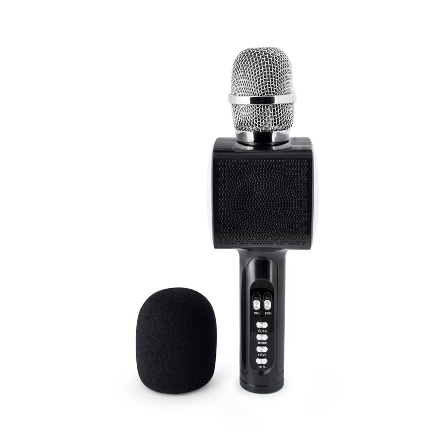 Bärbar & festhögtalare - BigBen Interactive Party Karaoke Microphone with LED + Bluetooth - Black - PARTYBTMIC2BK