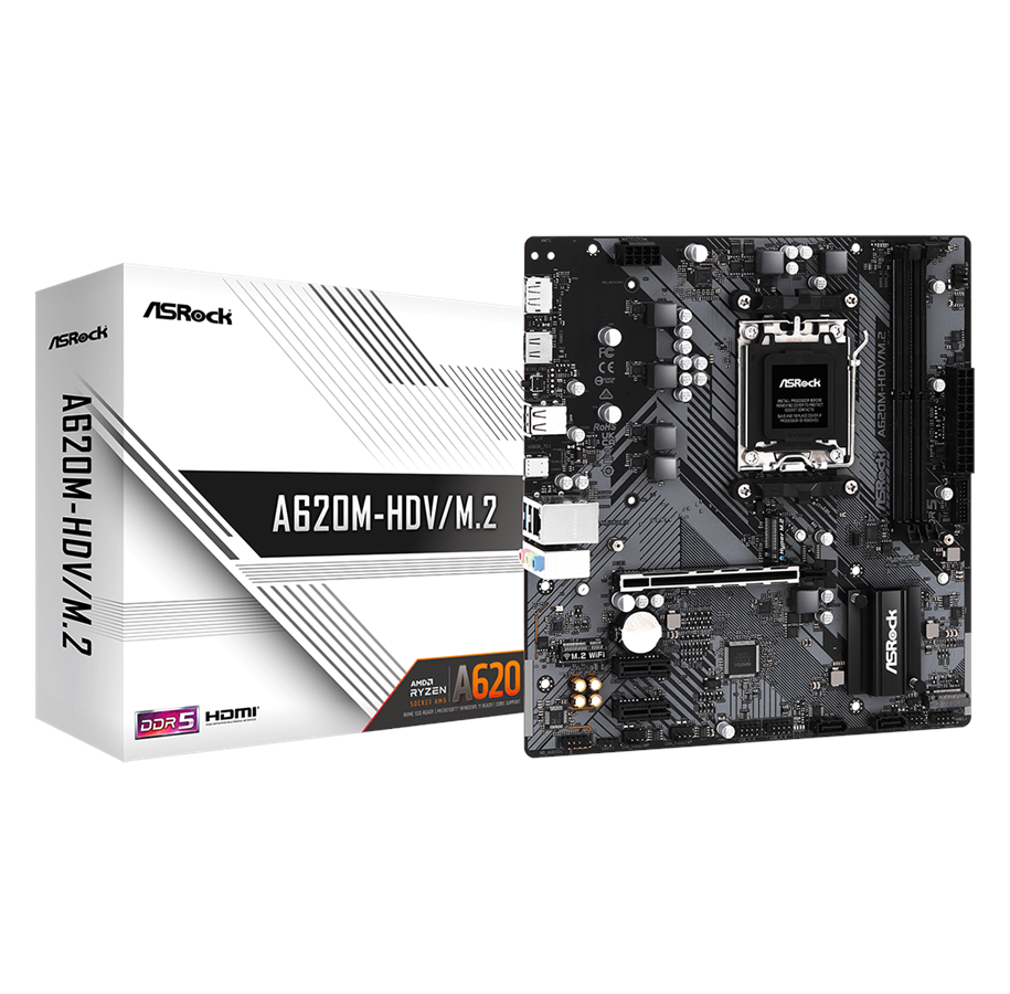 Moderkort - ASRock A620M-HDV/M.2 Moderkort - AMD A620 - AMD AM5 socket - DDR5 RAM - Micro-ATX - 90-MXBLL0-A0UAYZ