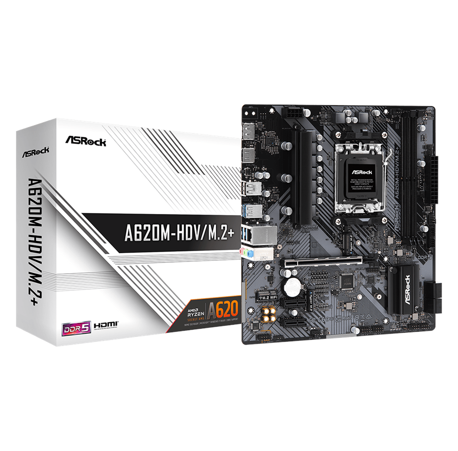 Moderkort - ASRock A620M-HDV/M.2+ Moderkort - AMD A620 - AMD AM5 socket - DDR5 RAM - Micro-ATX - 90-MXBLK0-A0UAYZ