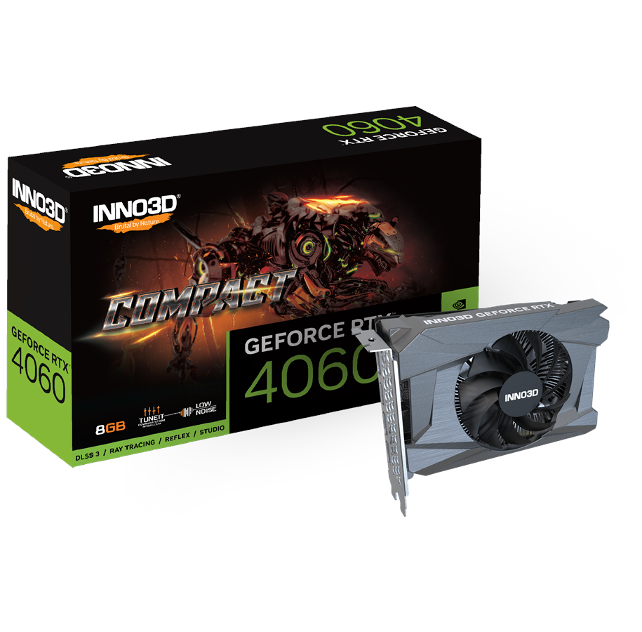 Grafikkort - Inno3D GeForce RTX 4060 Compact - 8GB GDDR6 RAM - Grafikkort - N40601-08D6-173050N