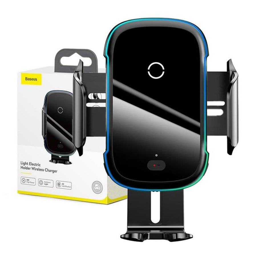 Andra mobiltillbehör - Baseus Light Electric Car Holder with Qi inductive charger - Black - WXHW03-01