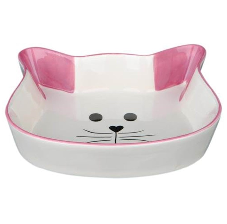 Katter - Trixie Ceramic Bowl cat face 0.25 l/12 cm assorted colours - TX24494