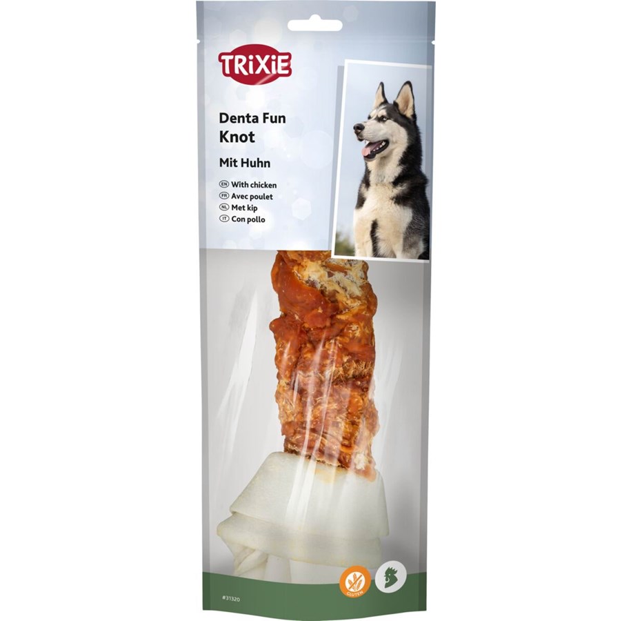 Hundar - Trixie Denta Fun Kycklinglindad Råhudsknut 25cm 220g - TX31320