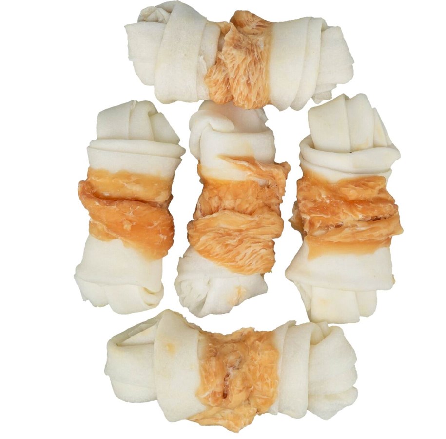 Hundar - Trixie Denta Fun Kycklinglindad Råhudsknut 5cm (5-Pack) 70g - TX31321