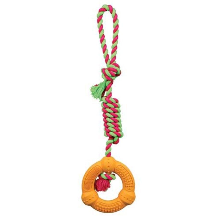 Hundar - Trixie Playing Rope with Ring 12 cm/41 cm assorted colours - TX33191