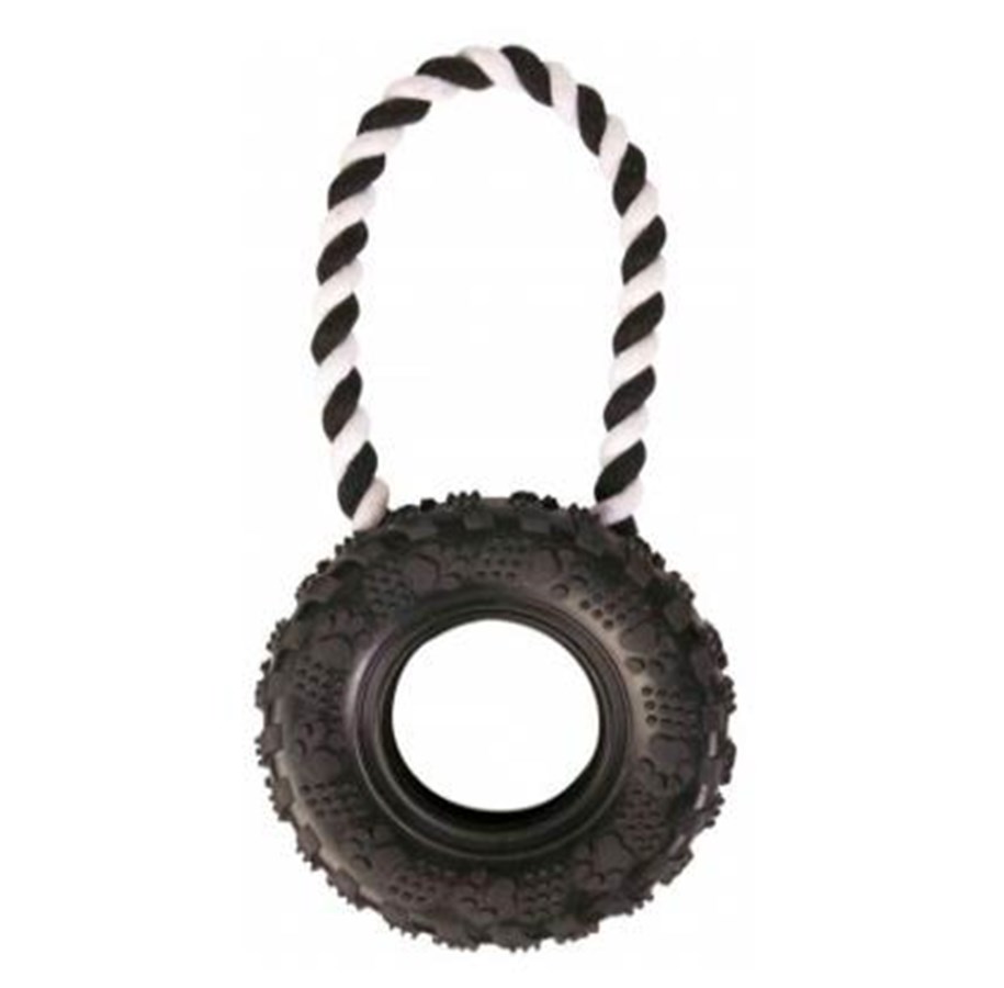 Hundar - Trixie Dog Toy Tire on a Rope ø 15/31 cm black - TX33702