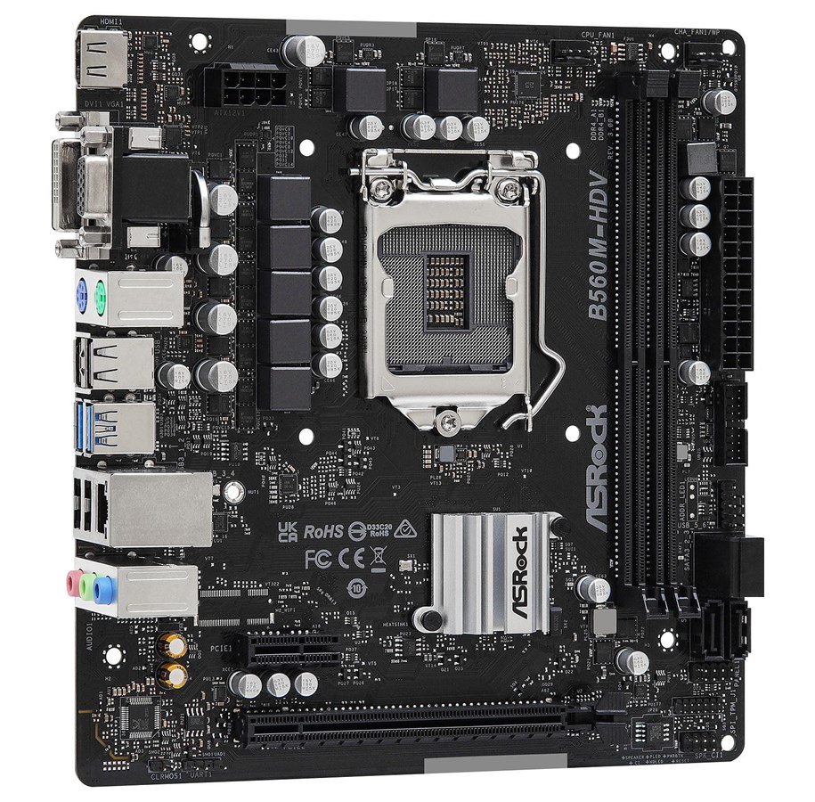 Moderkort - ASRock B560M-HDV R3.0 - motherboard - micro ATX - LGA1200 Socket - B560 Moderkort - Intel B560 - Intel LGA1200 - DDR4 RAM - Micro-ATX - 90-MXBLC0-A0UAYZ