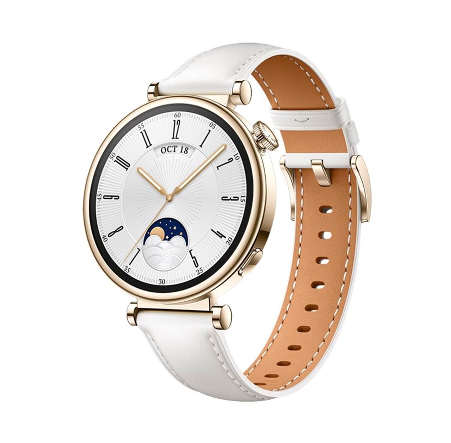 Pulsmätare & Stegräknare - Huawei Klocka GT4 41 mm – vitt läder - 55020BJB
